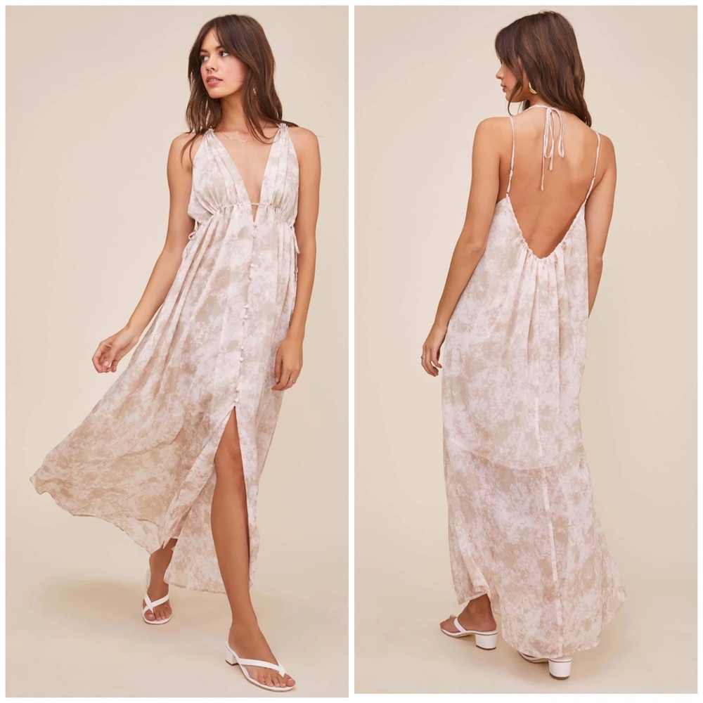ASTR The Label Amalfi Maxi Dress in Sage Mauve Tie Dye Size Small Sheer